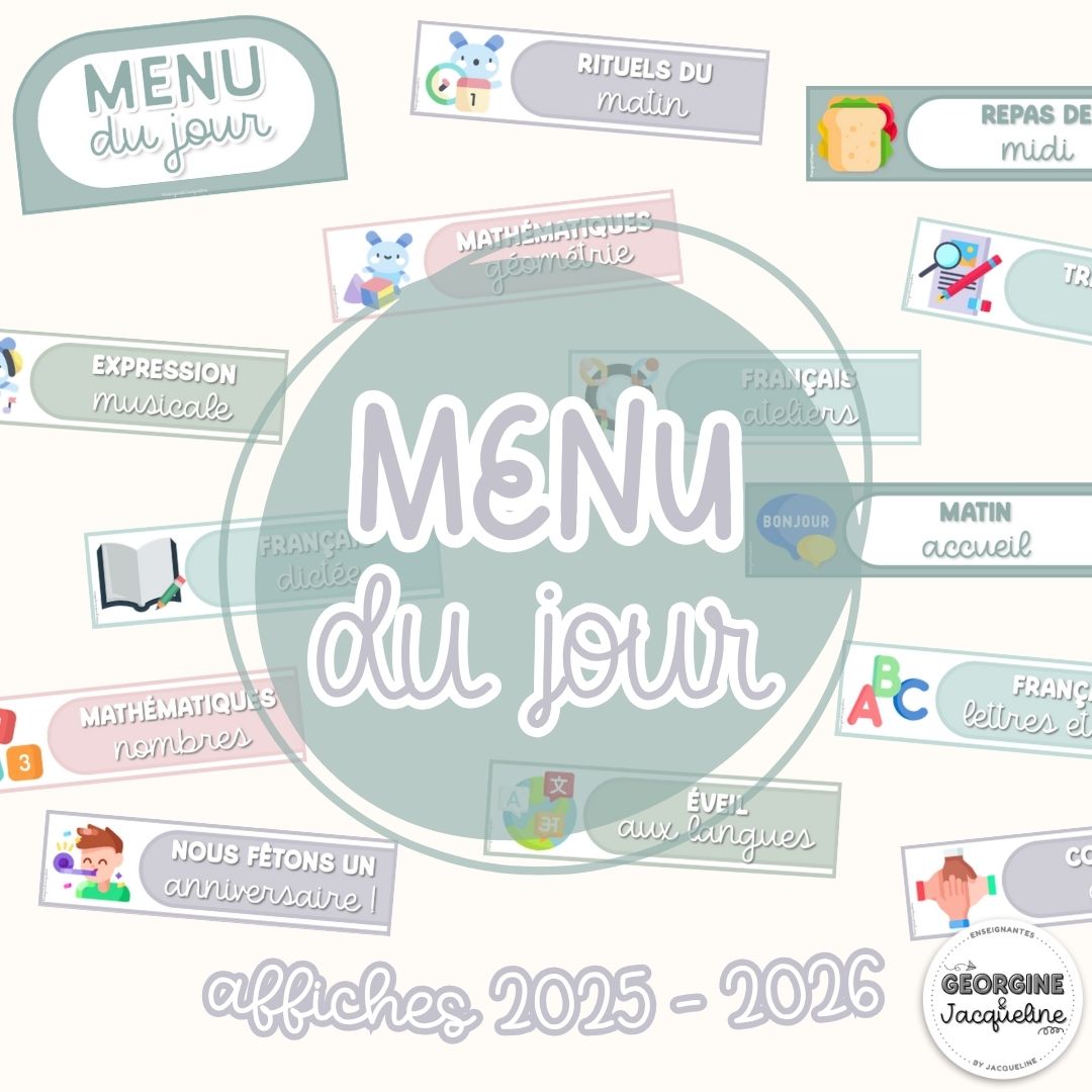 Menu du jour – Affichage 2025 -2026 - couleurs douces