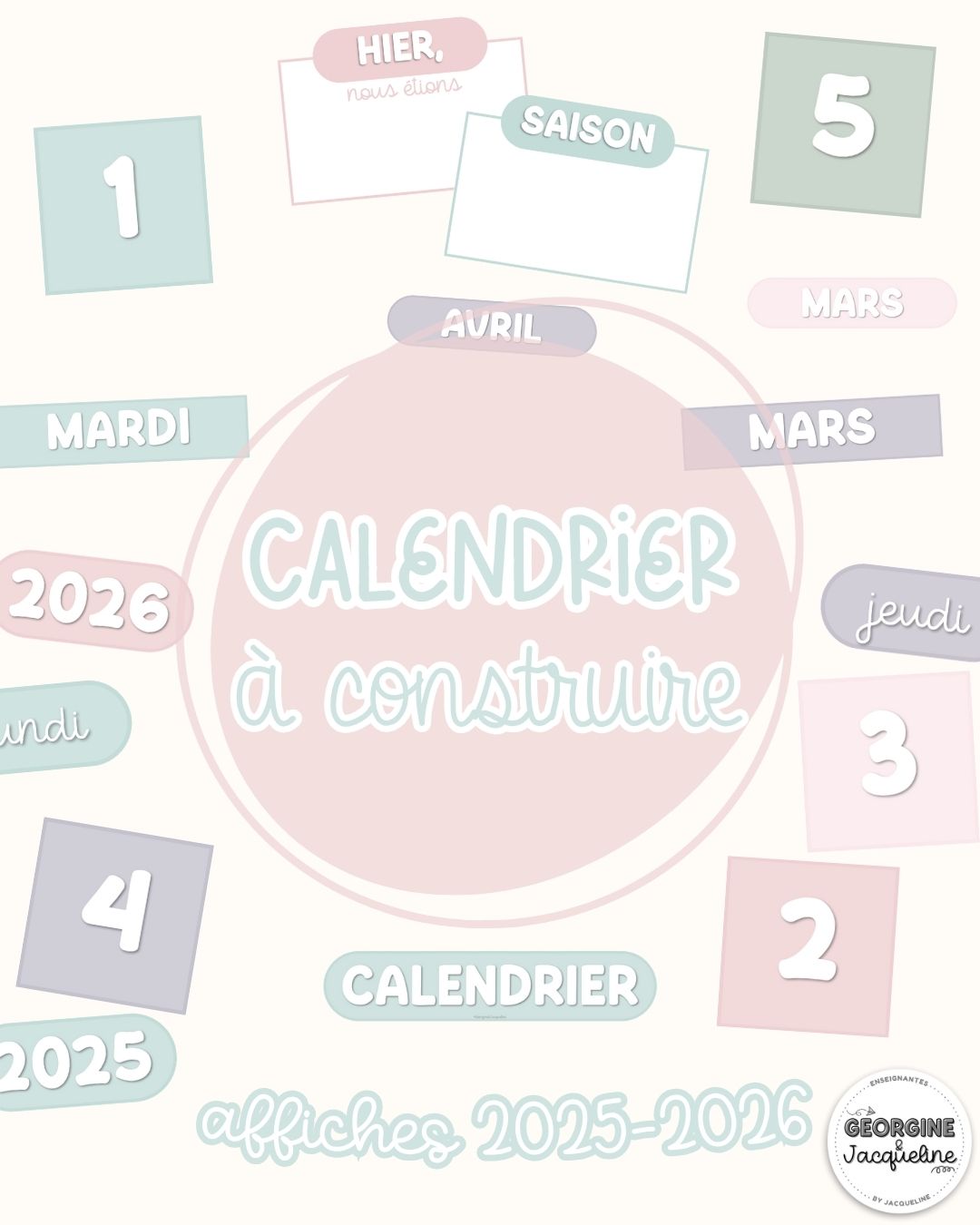 Calendrier – Affichage 2025-2026 - couleurs douces