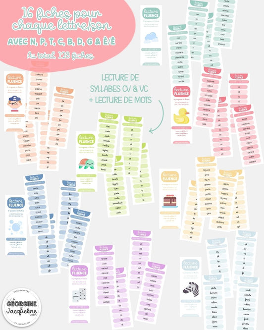 Les fiches de lecture fluence – N, P, T, C, B, D, G et È/Ê