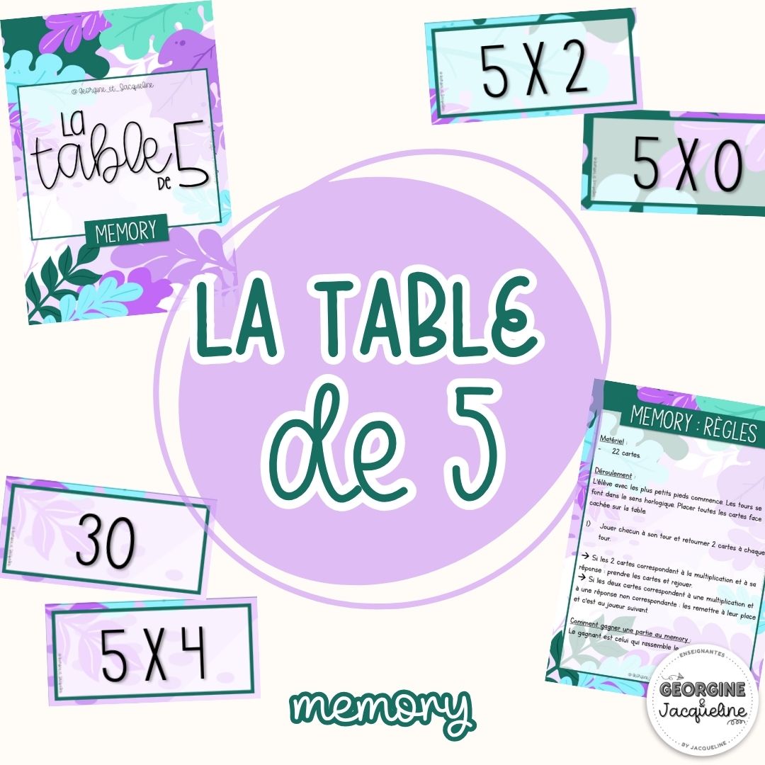 La table de 5 – Jeu du memory