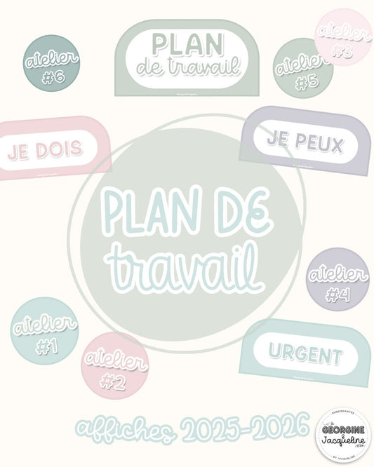 Plan de travail – Affichage 2025-2026 - couleurs douces