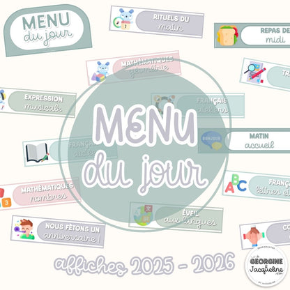 Menu du jour – Affichage 2025 -2026 - couleurs douces