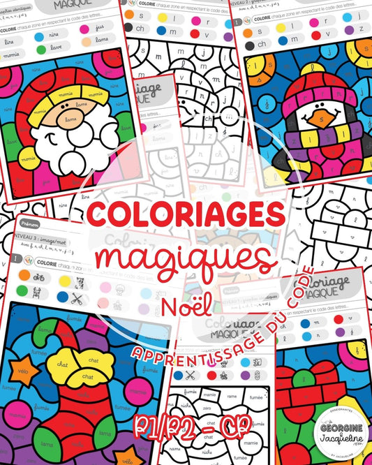 Coloriages magiques – Lettres et sons F, S, CH, L, M, R, V, J, Z (Thème Noël)