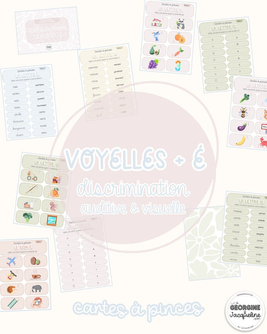 Voyelles + É - Cartes à pinces – discrimination auditive et visuelle