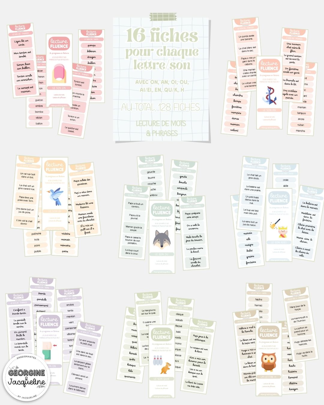 Les fiches de lecture fluence – ON, AN, OI, OU, AI/EI, QU/K et H