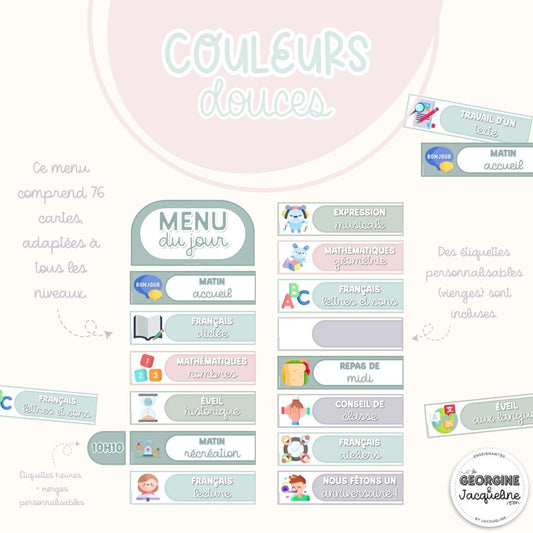 Menu du jour – Affichage 2025 -2026 - couleurs douces