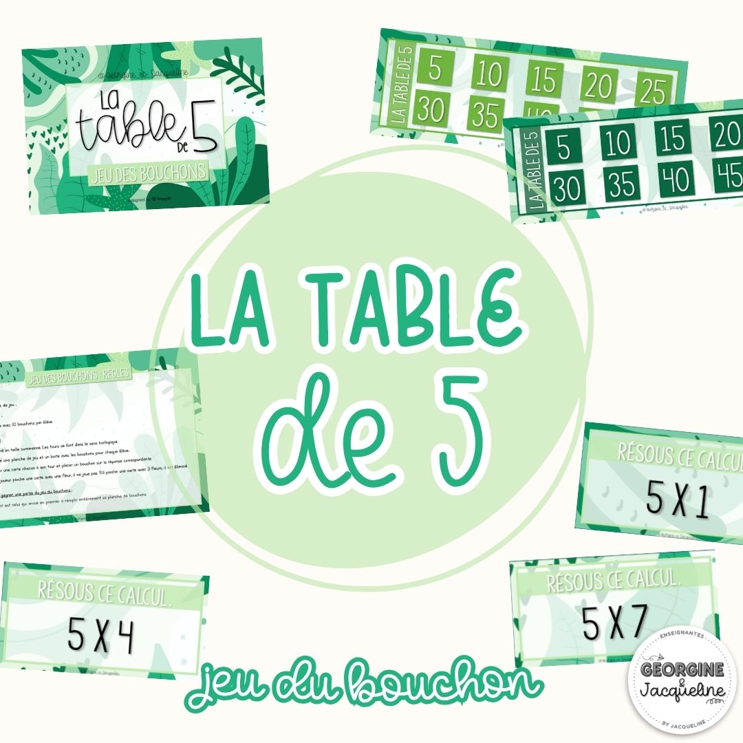 La table de 5 – Jeu des bouchons (type Bingo)