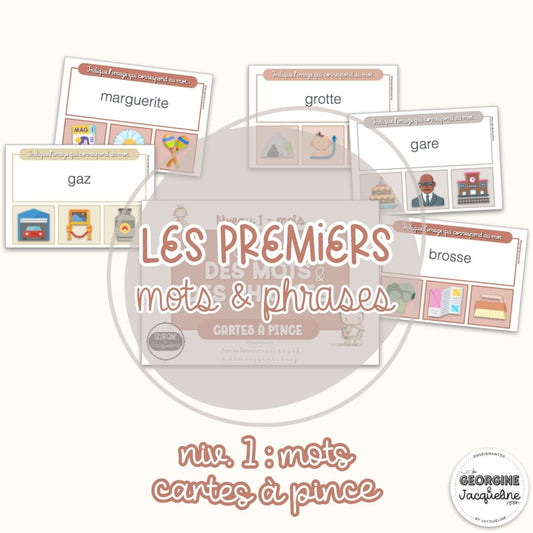 Je lis des mots et des phrases – Cartes à pince : niveau 1 – mots (atelier)