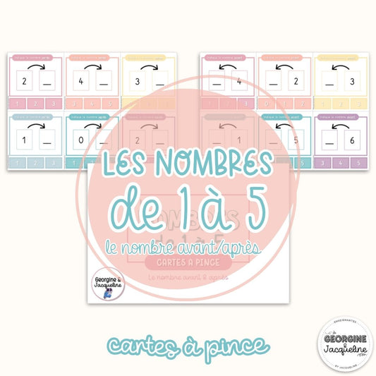 Les nombres de 1 à 5 – Le nombre avant & après – CÀP / Cartes à pince