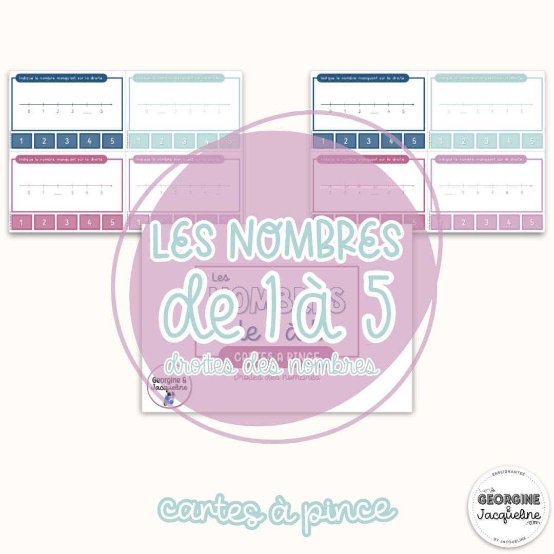 Les nombres de 1 à 5 – Droites des nombres – CÀP / Cartes à pince